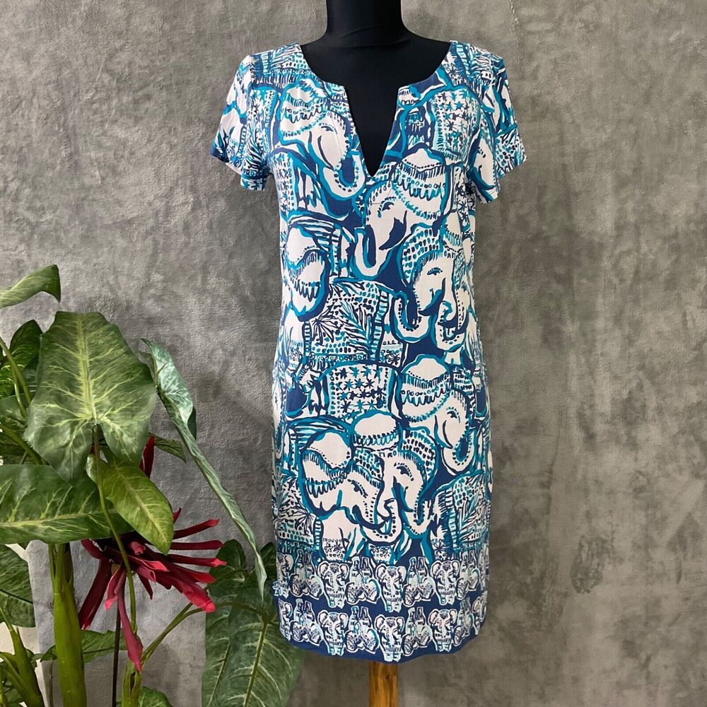 Lilly Pulitzer Sophletta keep on trunking shift dress women’s S blue short slv.